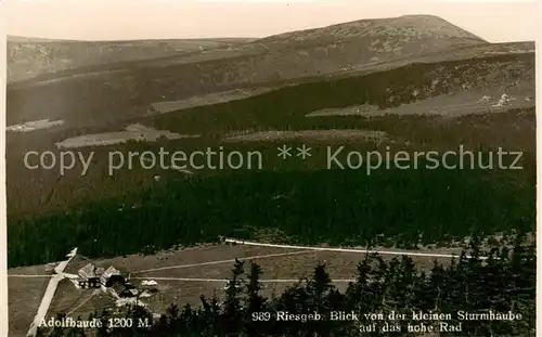 AK / Ansichtskarte 73809291 Riesengebirge_Schlesischer_Teil Adolfbaude Blick von der kleinen Sturmhaube auf des hohe Rad 