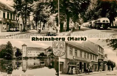 AK / Ansichtskarte  Rheinsberg Strasse der Jugend Markt Schloss Sanatorium Helmut Lehmann Muehlenstrasse Rheinsberg