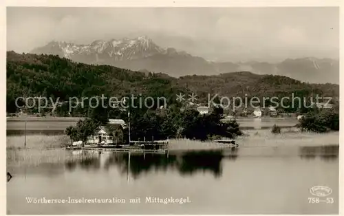 AK / Ansichtskarte  Woerthersee Inselrestauration mit Mittagskogel Woerthersee