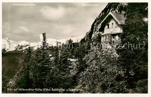 AK / Ansichtskarte  Mittenwalderhuette_1519m_Garmisch mit Schoettelkar und Soiernspitze 