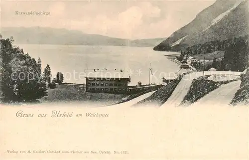 AK / Ansichtskarte 73809436 Urfeld_Walchensee Panorama mit Karwendelgebirge Urfeld Walchensee