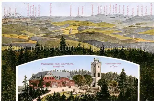 AK / Ansichtskarte  Auersberg_Wildenthal_Erzgebirge Panorama Suedostseite Unterkunftshaus und Turm 