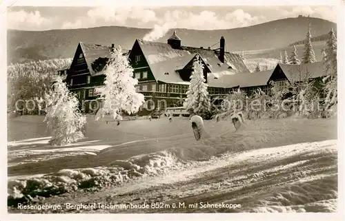 AK / Ansichtskarte  Riesengebirge_Schlesischer_Teil Berghotel Teichmannbaude mit Schneekoppe 