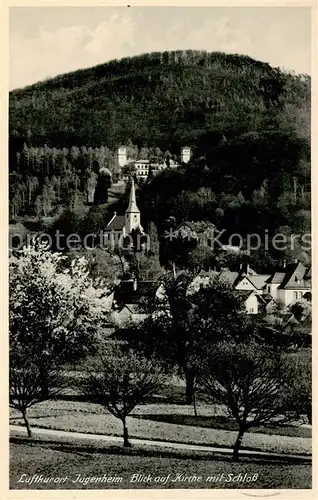 AK / Ansichtskarte 73809557 Jugenheim_Seeheim-Jugenheim Blick auf Kirche mit Schloss Jugenheim