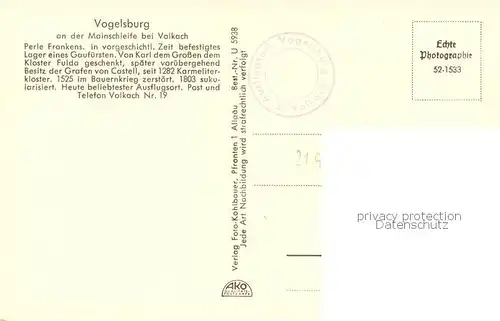 AK / Ansichtskarte 73809599 Vogelsburg_Volkach Kloster und aeltestes Weingut Frankens Vogelsburg Volkach
