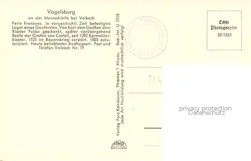 AK / Ansichtskarte  Vogelsburg_Volkach Kloster und aeltestes Weingut Frankens Vogelsburg Volkach