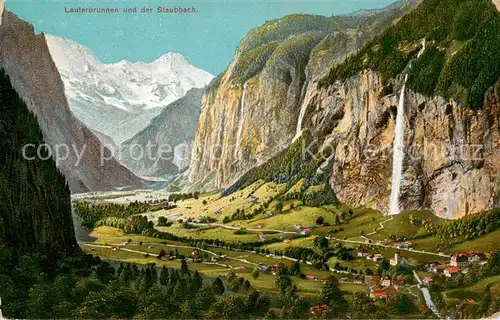 AK / Ansichtskarte Lauterbrunnen_BE mit Staubach Wasserfall Lauterbrunnen BE