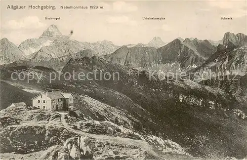 AK / Ansichtskarte  Nebelhornhaus_1929m_Oberstdorf Hochvogel Urbeleskarspitze Schneck 