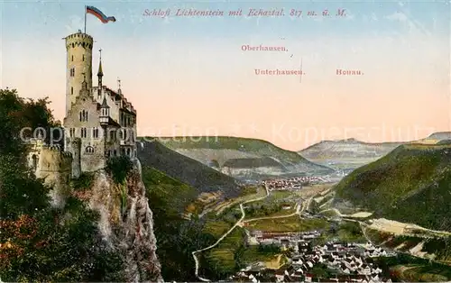 AK / Ansichtskarte  Schloss_Lichtenstein mit Echaztal Oberhausen Unterhausen Honau Schloss_Lichtenstein