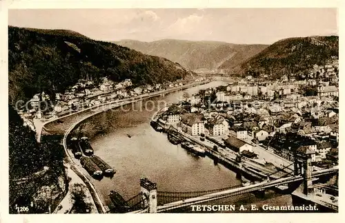 AK / Ansichtskarte  Tetschen-Bodenbach_Boehmen_Decin_CZ Stadtpanorama mit Blick ueber die Elbe 