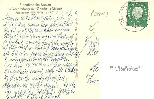 AK / Ansichtskarte  Koenigstein__Taunus Fremdenheim Messer Gasthaus Burgruine 