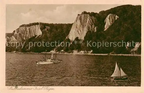 AK / Ansichtskarte  Insel_Ruegen Stubbenkammer Kreidefelsen Segelboot Dampfer Insel Ruegen