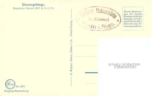 AK / Ansichtskarte 73809893 Kynast Burgruine Kynast im Riesengebirge Silesia Karte Nr. 2971 