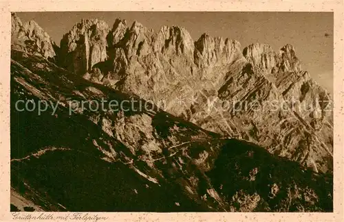 AK / Ansichtskarte 73809897 Gruttenhuette_1593m_Tirol_AT Berghuette mit Toerlspitzen Kaisergebirge 