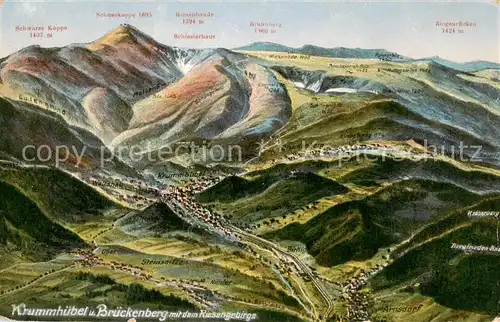 AK / Ansichtskarte 73810059 Krummhuebel_Karpacz_Riesengebirge_PL und Brueckenberg mit dem Riesengebirge Panoramakarte 