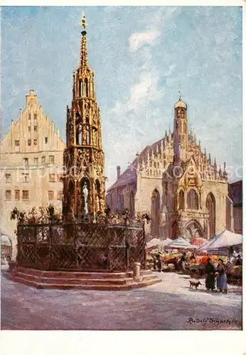 AK / Ansichtskarte  Nuernberg Der Schoene Brunnen und die Frauenkirche Nuernberg