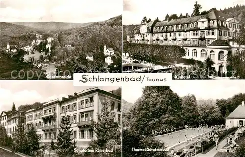 AK / Ansichtskarte 73810230 Schlangenbad_Taunus Panorama Kurhotel Sanatorium Roemberbad Thermal Schwimmbad Schlangenbad_Taunus