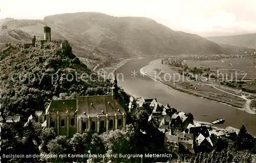 AK / Ansichtskarte  Beilstein_Mosel Panorama mit Karmelitenkloster und Burgruine Metternich Beilstein_Mosel