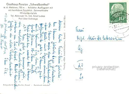 AK / Ansichtskarte 73810363 Abterode_Meissner Gasthaus Pension Schwalbenthal mit Meissner 