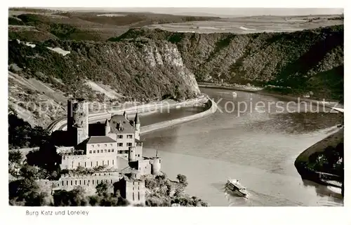 AK / Ansichtskarte  St_Goarshausen Burg Katz mit der Loreley Rheinpartie St_Goarshausen