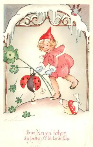 AK / Ansichtskarte  Neujahr Litho Meikaefer tanz mit Maedchen 
