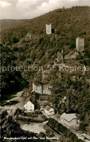 AK / Ansichtskarte  Manderscheid_Eifel mit Ober und Niederburg Fliegeraufnahme Manderscheid Eifel