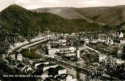 AK / Ansichtskarte  Bad_Ems_Lahn mit Baederley und Concordiaturm Bad_Ems_Lahn