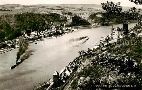 AK / Ansichtskarte  St_Goar_Rhein und St Goarshausen mit Burg Katz und Ruine Rheinfels 