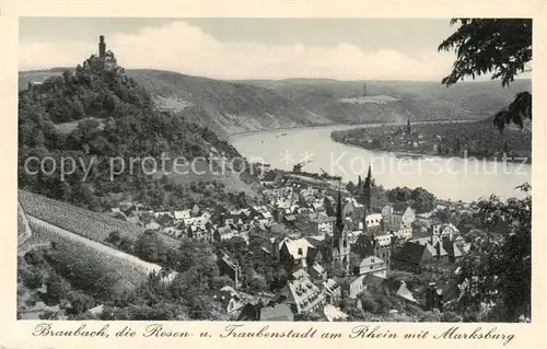 AK / Ansichtskarte 73810751 Braubach_Rhein Rosen und Traubenstadt mit der Marksburg Braubach Rhein