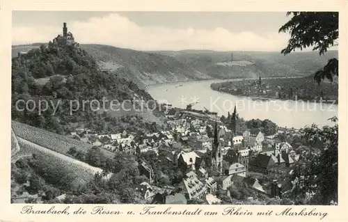 AK / Ansichtskarte  Braubach_Rhein Rosen und Traubenstadt mit der Marksburg Braubach Rhein