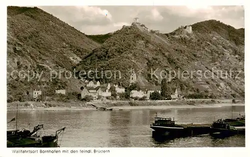 AK / Ansichtskarte 73810818 Bornhofen_Kamp_Rhein Panorama mit den feindlichen Bruedern Ruine Liebenstein und Sterrenberg 