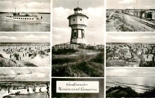 AK / Ansichtskarte  Langeoog_Nordseebad Faehre Strand Leuchtturm Inselbahn Panorama Langeoog_Nordseebad