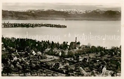 AK / Ansichtskarte  Bad_Schachen_Bodensee Panorama Blick nach Lindau und die Alpen 