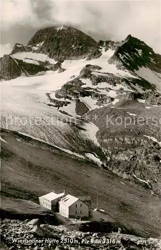 AK / Ansichtskarte  Wiesbadnerhuette_Wiesbadener_Huette_Montafon_AT Berghaus Blick gegen Piz Buin Silvretta Gletscher 