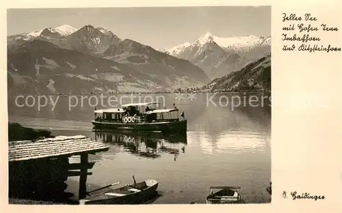 AK / Ansichtskarte  Zell_See_AT Uferpartie am Zeller See Fahrtgastschiff Blick gegen Hohe Tann Imbachhorn Kitzsteinhorn Hohe Tauern 