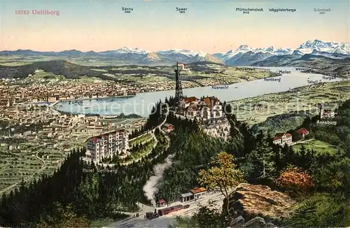 AK / Ansichtskarte Uetliberg_ZH Hotel Uetliberg Utokulm Zuerichsee Alpenkette aus der Vogelperspektive Uetliberg ZH