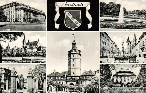 AK / Ansichtskarte 73811011 Ansbach_Mittelfranken Schloss Hofgarten Orangerie Kirchen Schlosstor Herriedertor Brunnen Prinzenschloesschen Ansbach Mittelfranken