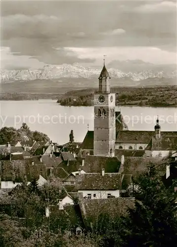 AK / Ansichtskarte  ueberlingen_Bodensee Ansicht mit Kirche Blick gegen Saentis ueberlingen Bodensee