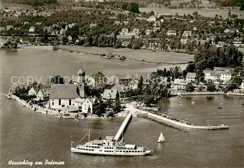 AK / Ansichtskarte  Wasserburg_Bodensee Fliegeraufnahme mit Faehre Wasserburg Bodensee