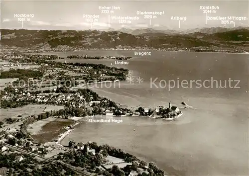 AK / Ansichtskarte  Wasserburg_Bodensee Fliegeraufnahme mit Lindau Wasserburg Bodensee