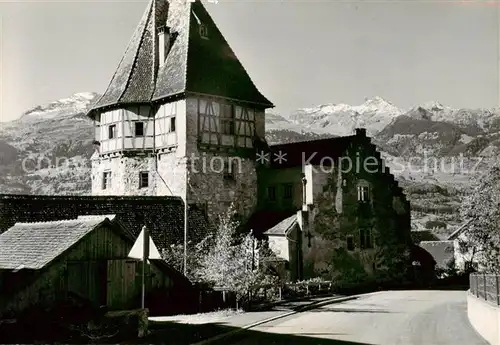 AK / Ansichtskarte 73811198 Vaduz_Liechtenstein_FL Das historisches Rote Haus mit Schweizerbergen 