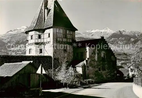 AK / Ansichtskarte  Vaduz_Liechtenstein_FL Das historisches Rote Haus mit Schweizerbergen 