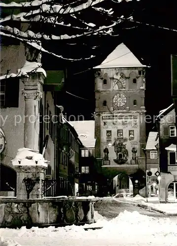 AK / Ansichtskarte  Wangen_Allgaeu Brunnen Stadttor im Winter Wangen Allgaeu