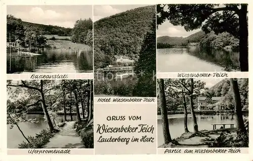 AK / Ansichtskarte  Bad_Lauterberg Badeanstalt Wiesenbeker Teich Uferpromenade Hotel Wiesenbeker Teich Seepartie Bad_Lauterberg