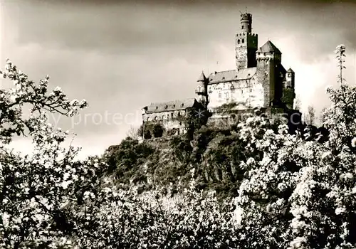 AK / Ansichtskarte  Braubach_Rhein Fruehling an der Marksburg Baumbluete Braubach Rhein