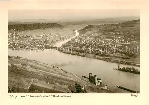 AK / Ansichtskarte  Bingen_Rhein Panorama mit Burg Ehrenfels und Maeuseturm Bingen Rhein