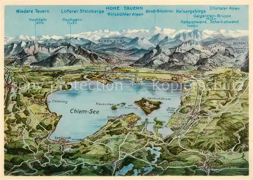 AK / Ansichtskarte  Chiemsee und Umgebung aus der Vogelperspektive Alpenpanorama Chiemsee