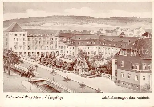 AK / Ansichtskarte 73811626 Oberschlema_Erzgebirge Radiumbad Kurhausanlagen und Rathaus Oberschlema_Erzgebirge
