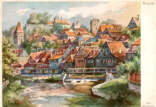 AK / Ansichtskarte  Kronach_Oberfranken Stadtaufbau am Steinwehr Feste Rosenberg Aquarell von C. Freytag Kuenstlerkarte Kronach Oberfranken