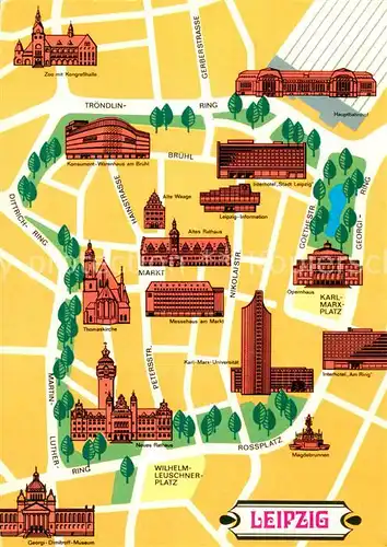 AK / Ansichtskarte 73811672 Leipzig Stadtplan mit Sehenswuerdigkeiten der Stadt Leipzig